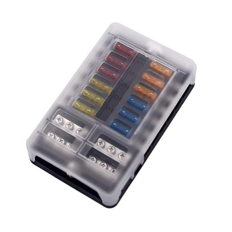 12-Fach Sicherungshalter für KFZ Flachsicherung mit LED Anzeige Front
