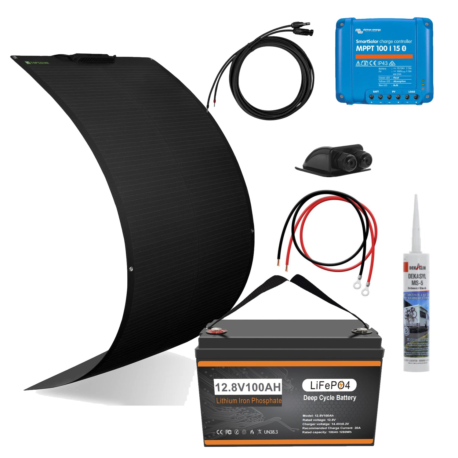 Solar Komplettset 180W Flex, LiFePO4 100Ah & MPPT