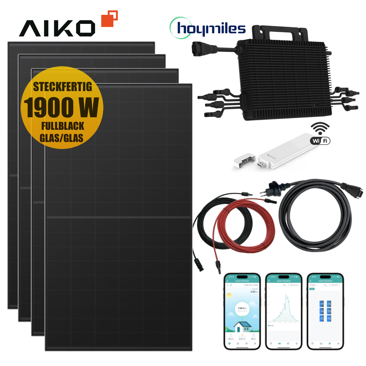 XL Balkonkraftwerk-Set AIKO BLACK Solar 1900Wp/600W