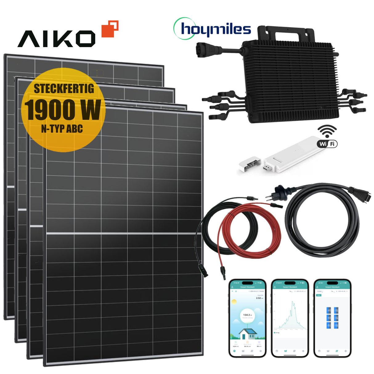 XL Balkonkraftwerk-Set AIKO Solar 1900Wp/600W