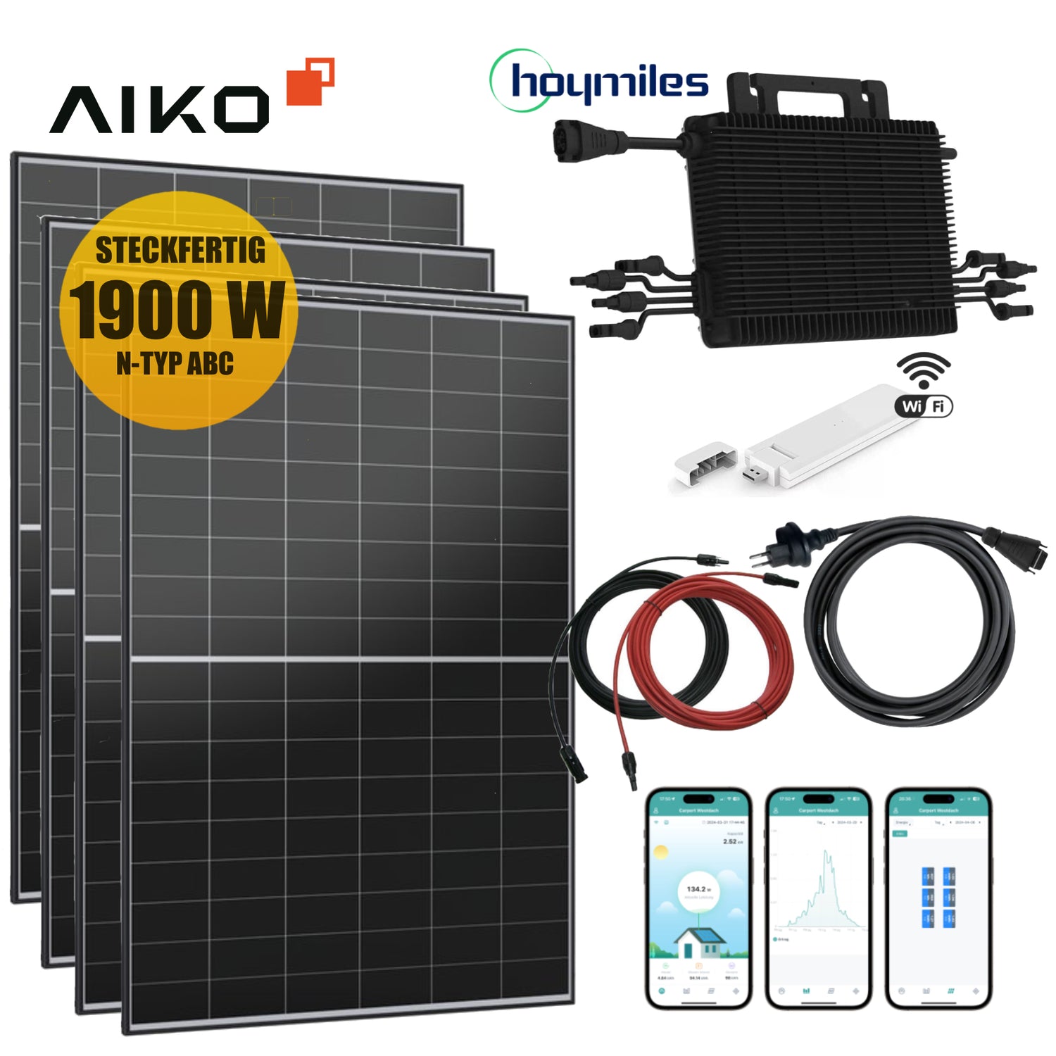 XL Balkonkraftwerk-Set AIKO Solar 1900Wp/600W
