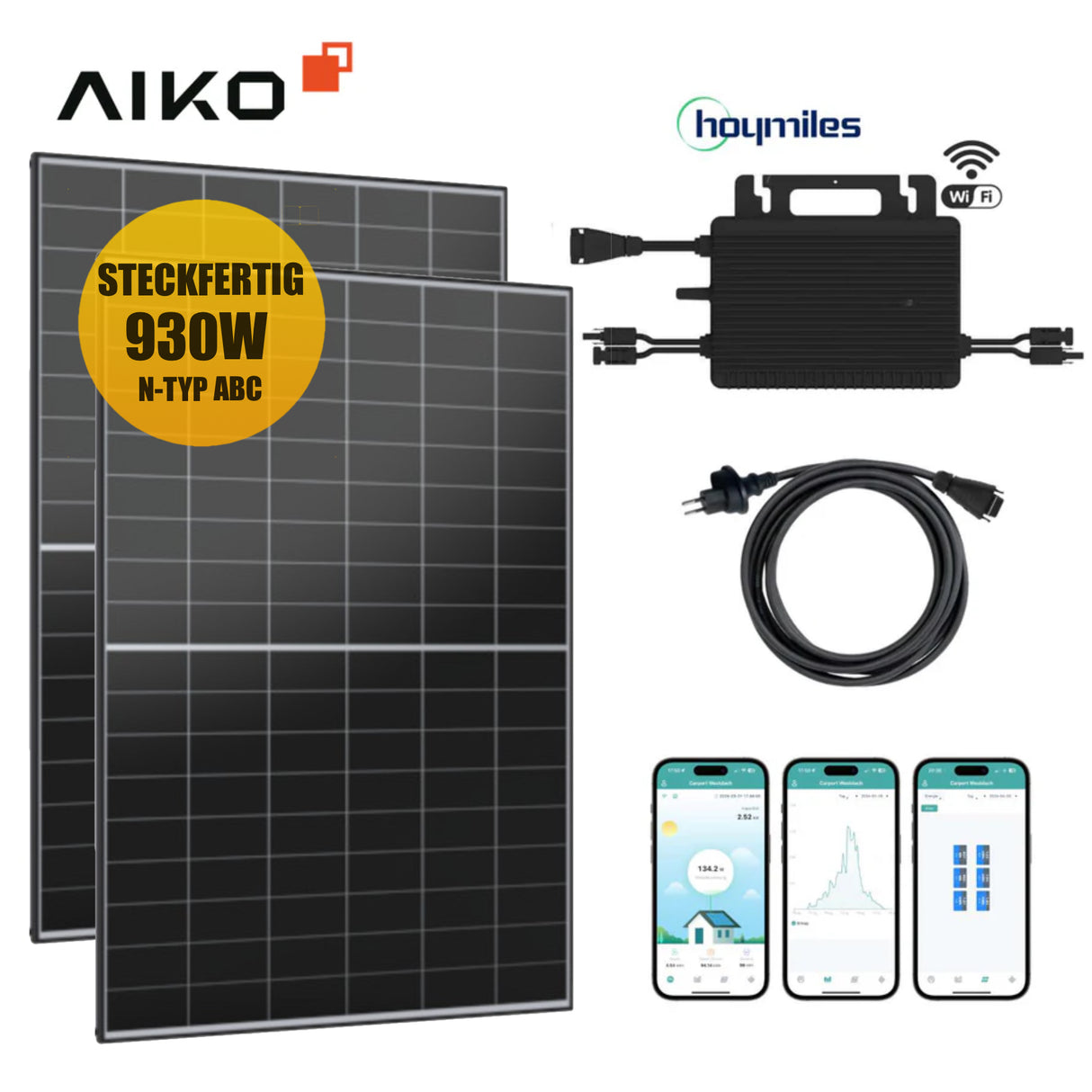 Balkonkraftwerk-Set AIKO Solar 930Wp/600W