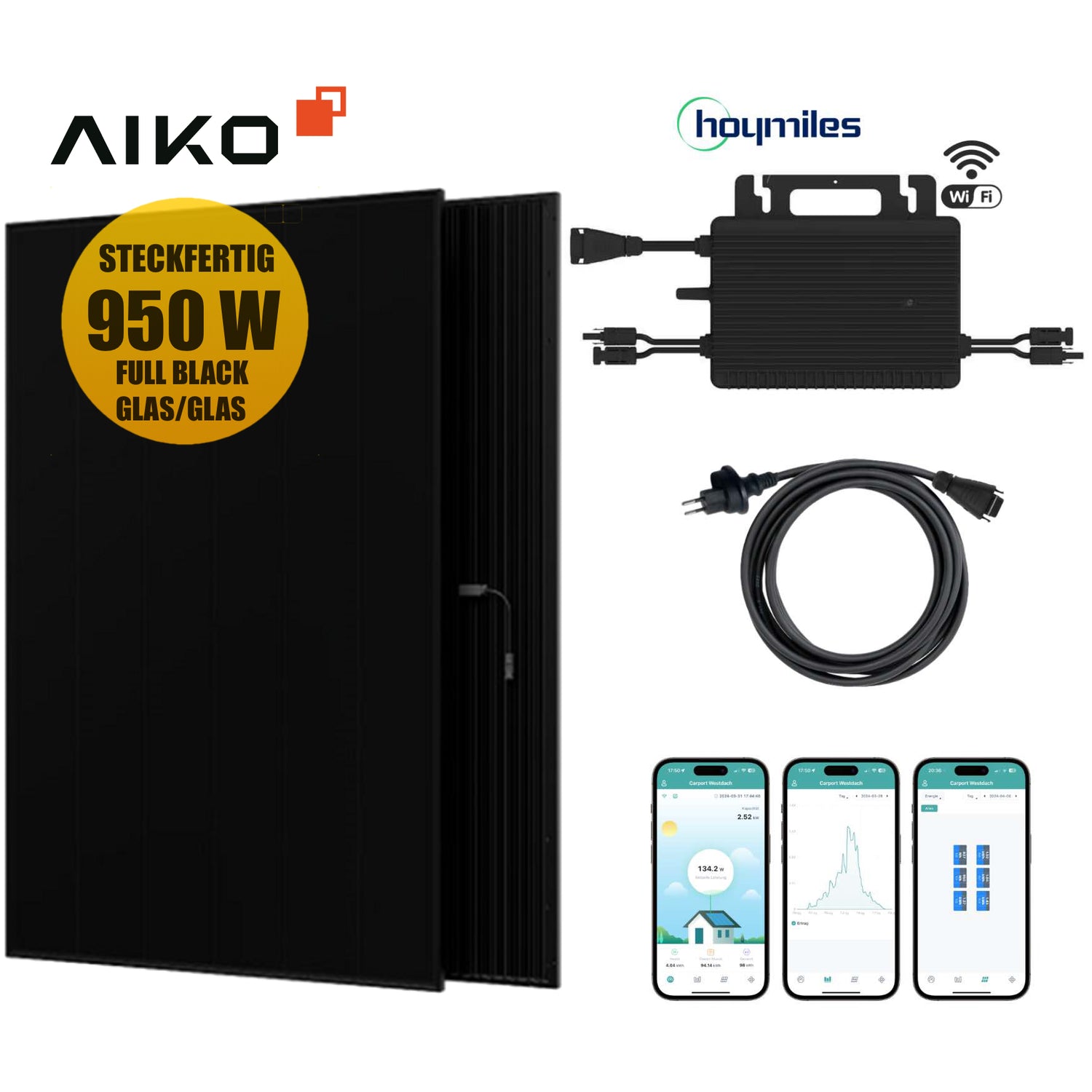 Balkonkraftwerk-Set AIKO BLACK Solar 950Wp/600W