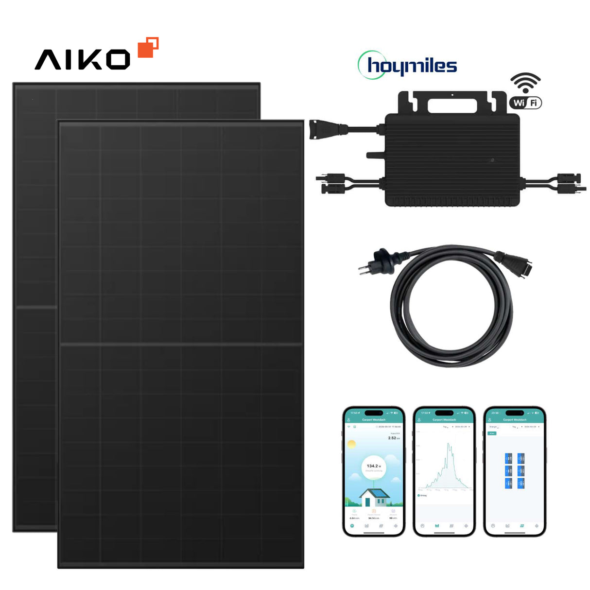 Balkonkraftwerk-Set AIKO Full Black 930Wp/600W
