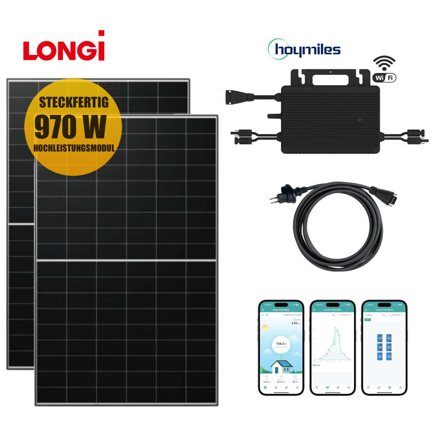 Balkonkraftwerk-Set LONGI Solar 970Wp/600W