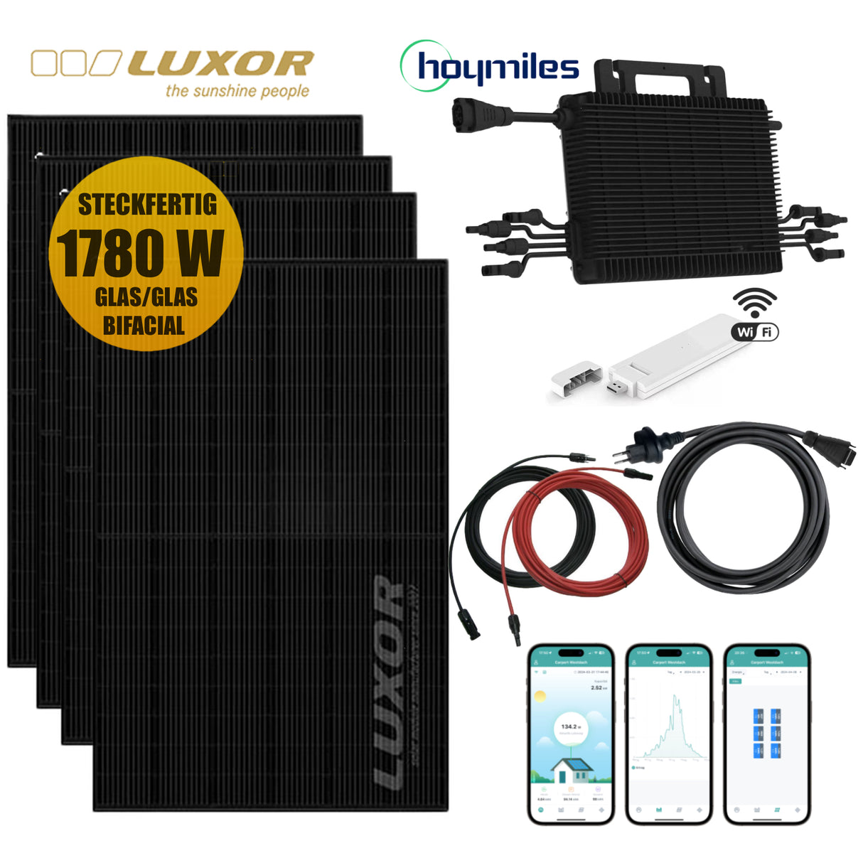 XL Balkonkraftwerk-Set LUXOR BLACK Solar 1780Wp/600W