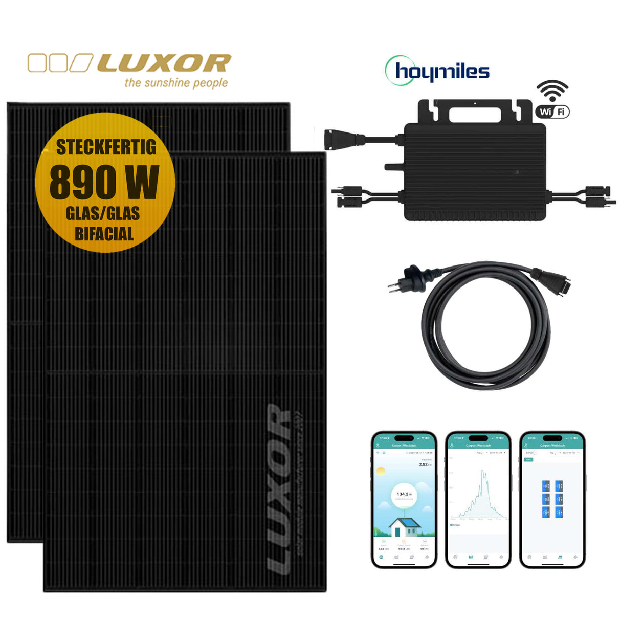 Balkonkraftwerk-Set LUXOR BLACK Solar 890Wp/600W