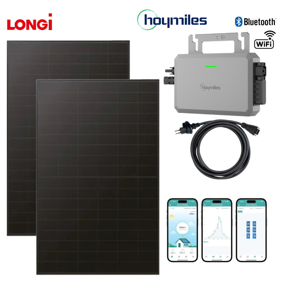 Balkonkraftwerk-Set LONGI Full Black 970Wp/600W