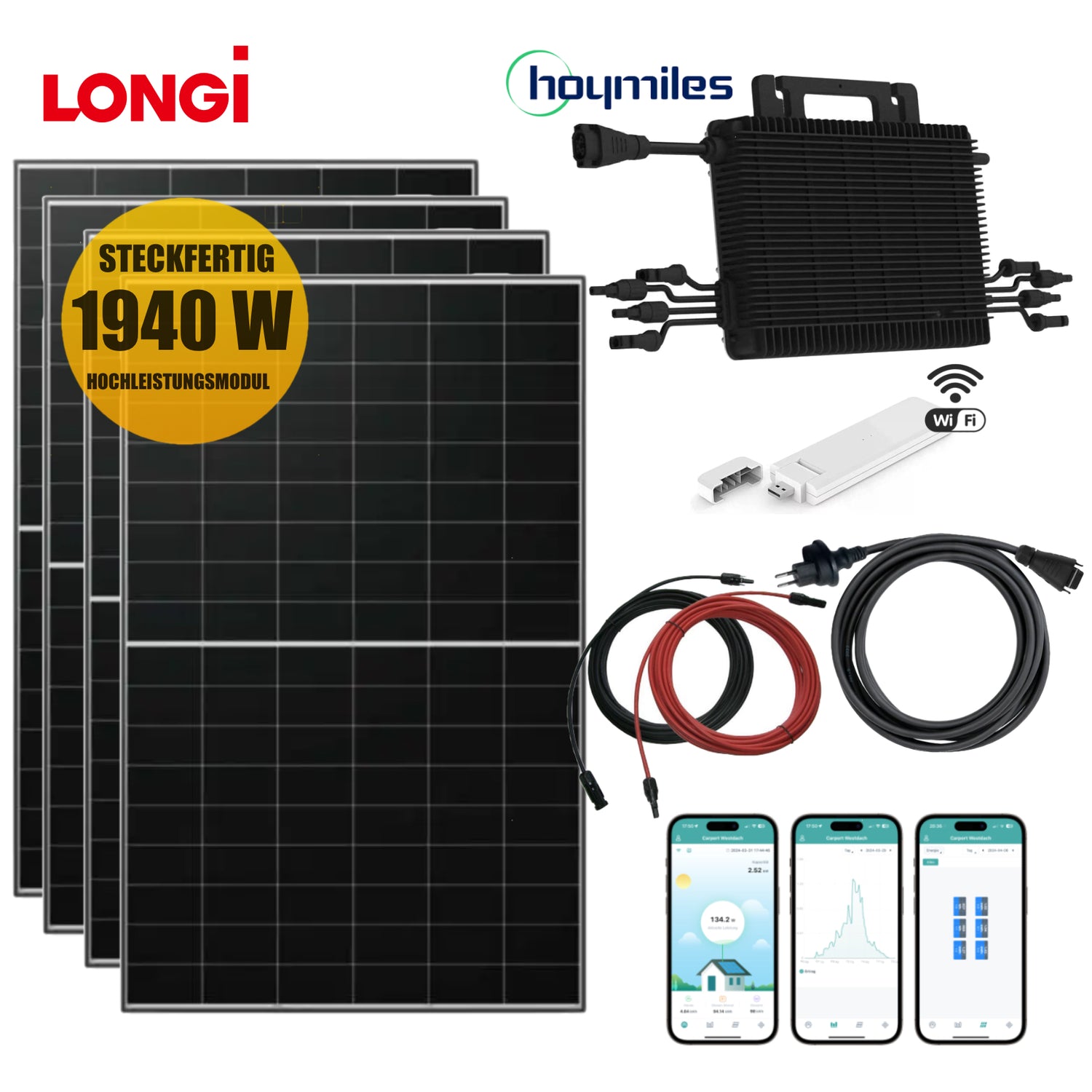 XL Balkonkraftwerk-Set LONGI Solar 1940Wp/600W