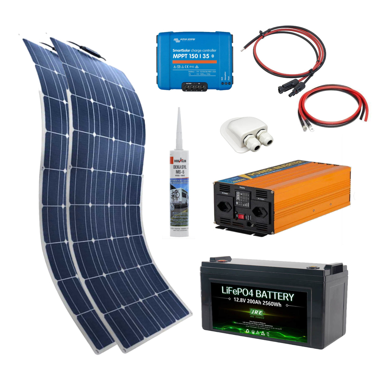 Produktbild von Insel Solaranlage 2000W AC – Komplettset Mit 740Wp Modulen, 2x 12V 200Ah Batterie, Victron MPPT & Sinus-Wechselrichter – Plug & Play Für Haus, Garten, WoMo