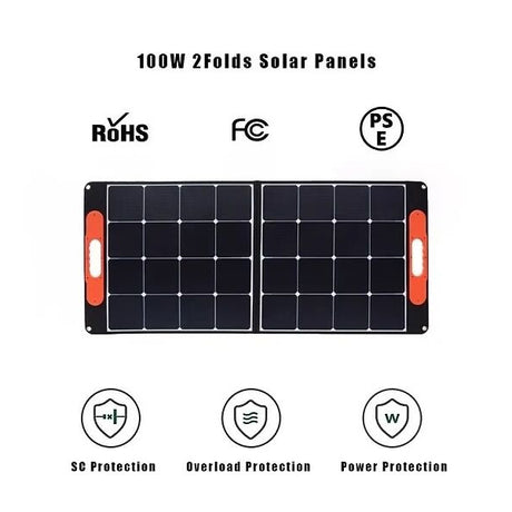 The foldable 100W solar panel is perfect for travel, camping, and garden use. Highly efficient, flexible solar cells ensure robustness, even in adverse weather. Meticulous craftsmanship and water-resistant design guarantee reliability and longevity. With integrated MC4 connectors and USB5V DC18V Type-C9V output, it's environmentally friendly and versatile.