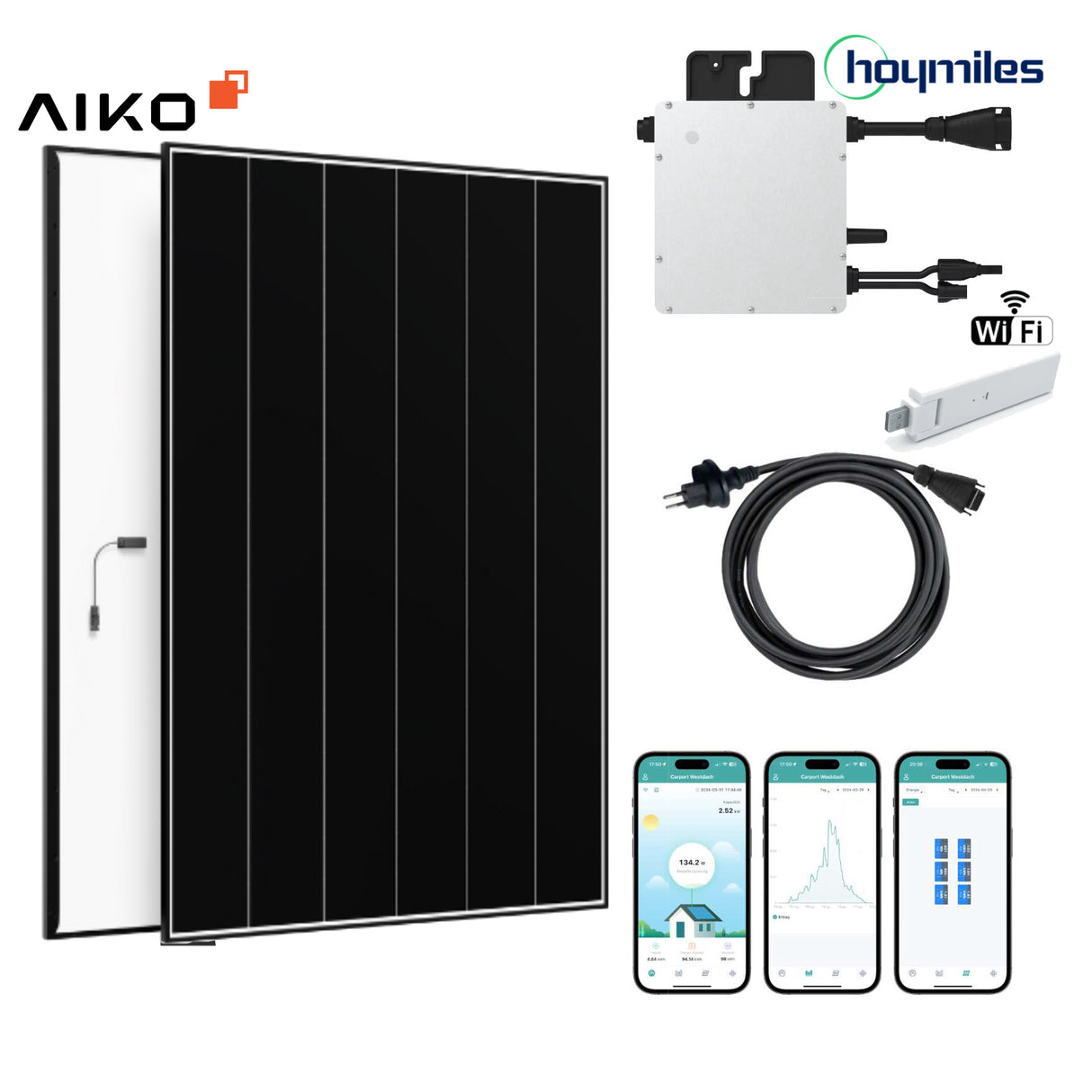 XS Balkonkraftwerk-Set AIKO Solar 490Wp/400W mit Hoymiles WLAN