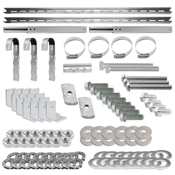 The balcony mounting bracket for solar panels provides a straightforward and secure solution to attach a module with a maximum width of 1.80m to a balcony railing. Crafted from high-quality, corrosion-resistant stainless steel and aluminum, this set ensures a durable installation. The adjustable-angle solar module bracket allows for optimal alignment, ensuring maximum sunlight exposure for enhanced energy yield.