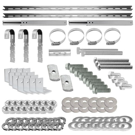 The balcony mounting bracket for solar panels provides a straightforward and secure solution to attach a module with a maximum width of 1.80m to a balcony railing. Crafted from high-quality, corrosion-resistant stainless steel and aluminum, this set ensures a durable installation. The adjustable-angle solar module bracket allows for optimal alignment, ensuring maximum sunlight exposure for enhanced energy yield.