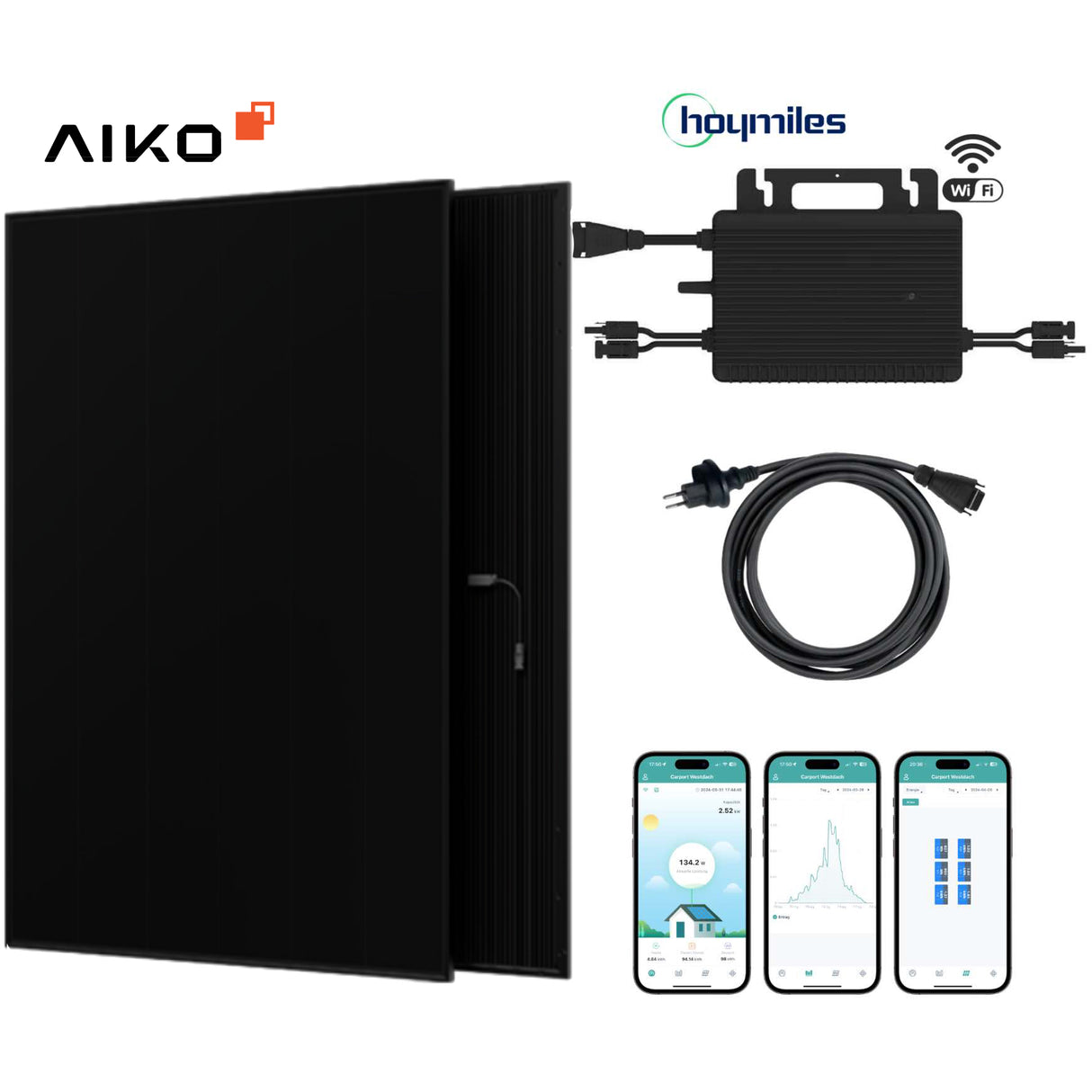 Balkonkraftwerk-Set AIKO BLACK Solar 970Wp/600W mit Hoymiles WLAN