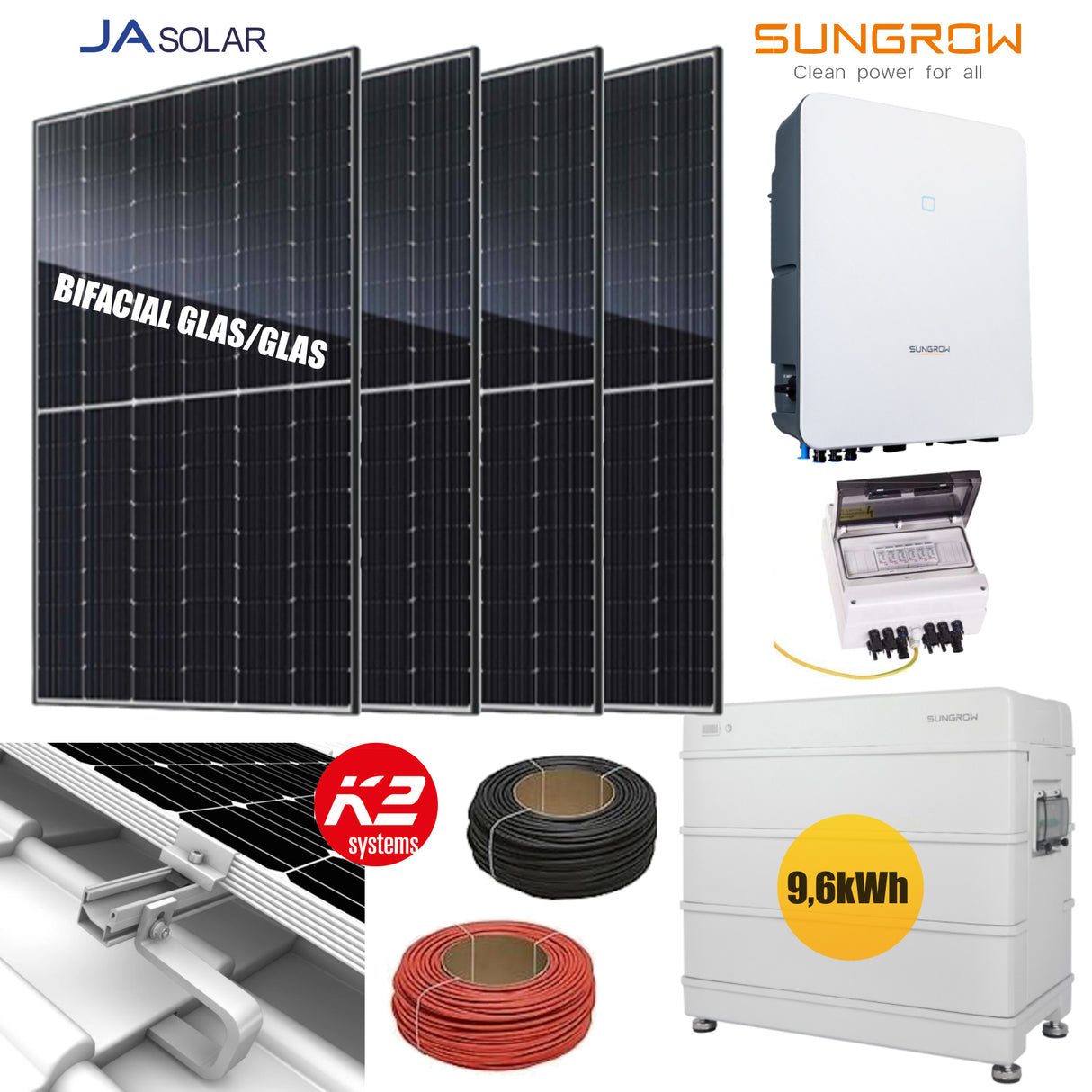 Komplett-Set Sungrow JA Solar Solaranlage 9,1kWp mit Speicher 9,6kWh
