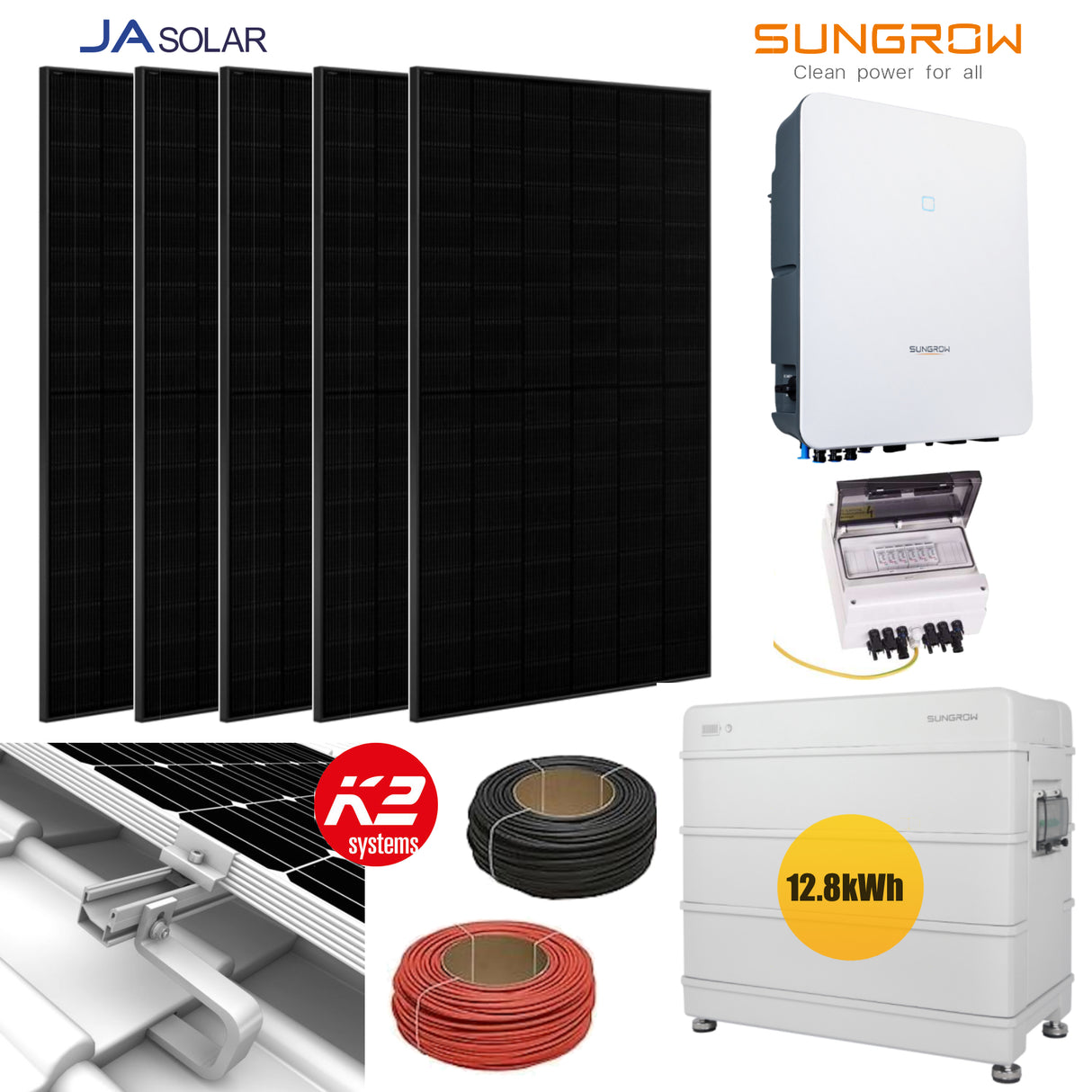 Komplett-Set Sungrow JA Solar Solaranlage 8.9kWp mit Speicher 12.8kWh