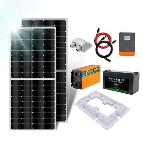 Das Solar-Set 400 Watt mit LiFePO4 Batterie und 2000 Watt Wechselrichter ist das ideale Komplettpaket für eine umweltfreundliche Energieversorgung auf Reisen. Zwei leistungsstarke 200 Watt Solarpaneele mit hoher Modul-Effizienz von 21,90% sorgen für optimale Energieausbeute. Der enthaltene 40A MPPT Solarladeregler gewährleistet eine effiziente Ladesteuerung der Lithium-Eisenphosphat-Batterie (LiFePO4) mit 200 Ah 12,8 Volt, integriertem Batteriemanagementsystem (BMS) und Bluetooth-Handyüberwachung.