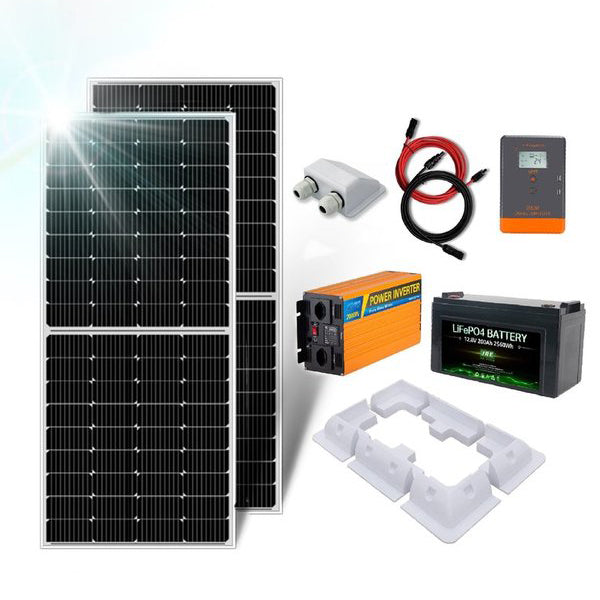 Solaranlage Set 400W mit Batterie 230Ah und 2500W-Wechselrichter inkl.  NVS/USV & Ladegerät