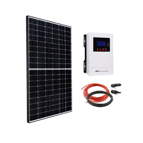 Solar set with 425WP Bluesun solar module and MPPT charge controller GL 40 Ampere – a powerful combination for reliable solar energy. The set includes a high-quality solar module Bluesun BSM-425g12-54 with 425 Wp and a black frame, along with an efficient MPPT charge controller GL 40A for optimal charge control. 