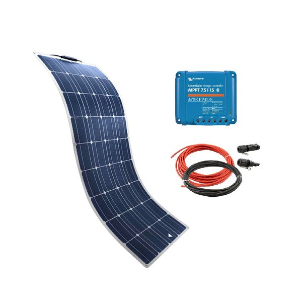 Solarset mit 180Wp flexiblem Solarmodul und Vitron75/15 Laderegler – ideale Lösung für umweltfreundliche mobile Energieversorgung. Ultraleicht (3 kg) und hoch effizient (21,33% Modul-Effizienz). Victron MPPT 75/15 Laderegler (15A, Bluetooth) optimiert Batterieladung für maximale Effizienz.