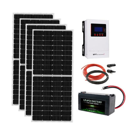 Solarset mit 800Wp Bluesun Solarmodulen, MPPT Laderegler GL 60A und LifePo4 Batterie 12,8V 200Ah BMS-Bluetooth – eine leistungsstarke Lösung für zuverlässige Solarenergie. Das Set enthält vier hochwertige Solarmodule Bluesun 200Wp, einen effizienten MPPT Laderegler GL 60A für optimale Ladesteuerung und eine leistungsstarke LifePo4 Batterie mit 12,8V und 200Ah Kapazität. 